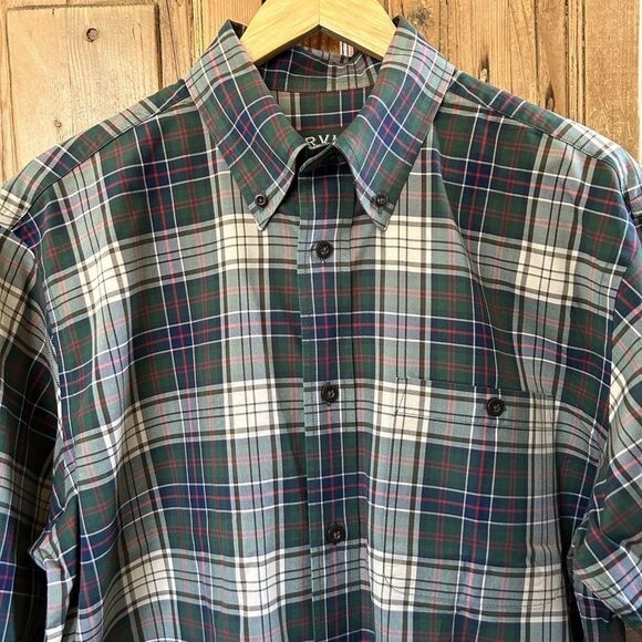 Men's Orvis Green Brown Long Sleeve Plaid Shirt Large Signature Twill - Picture 2 of 11